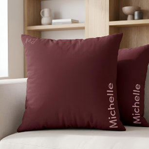 Custom Name Minimalist Luxury Burgundy & Pink Throw Pillow