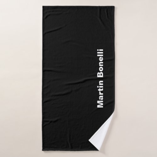 Custom Name Minimalist Modern Black White Bath Towel