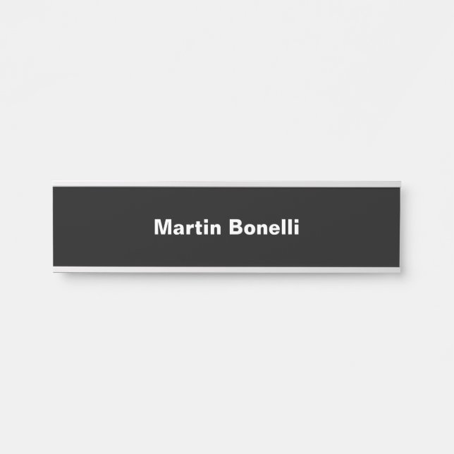 Custom Name Minimalist Modern Black White Door Sign (Front)