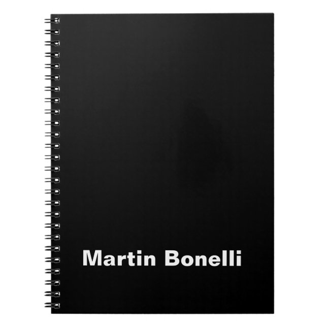 Custom Name Minimalist Modern Black White Notebook (Front)