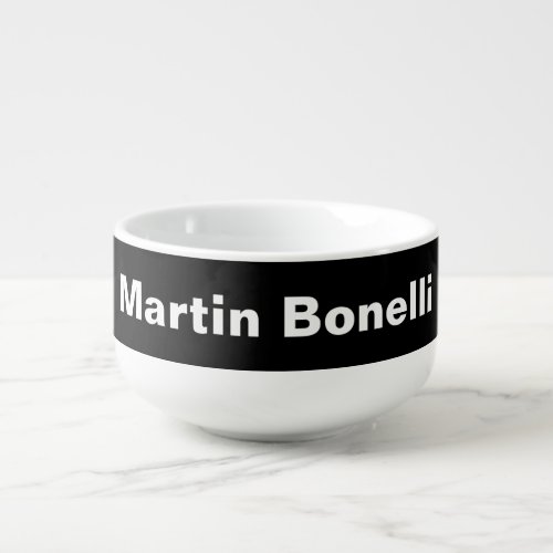 Custom Name Minimalist Modern Black White Soup Mug