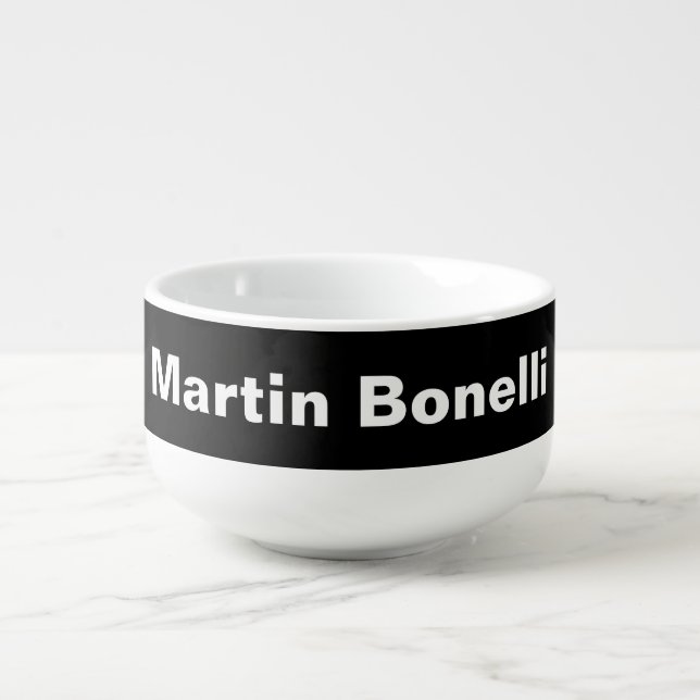 Custom Name Minimalist Modern Black White Soup Mug (Front)