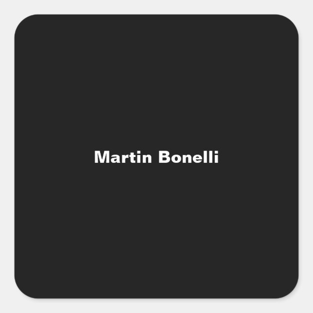 Custom Name Minimalist Modern Black White Square Sticker (Front)