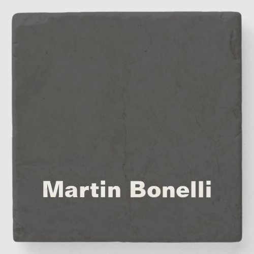 Custom Name Minimalist Modern Black White Stone Coaster