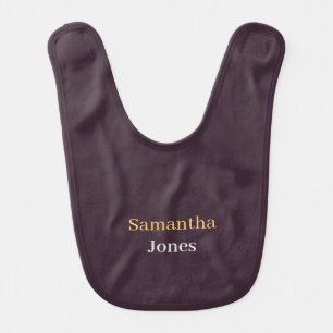 Custom name minimalist modern burgundy baby bib