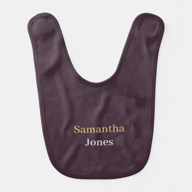 Custom name minimalist modern burgundy baby bib (Front)