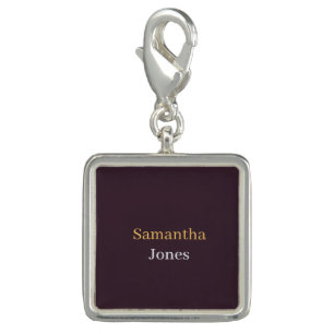 Custom name minimalist modern burgundy charm