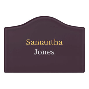 Custom name minimalist modern burgundy door sign