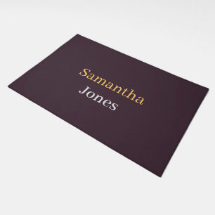 Custom name minimalist modern burgundy doormat