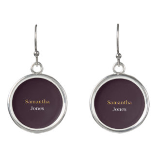 Custom name minimalist modern burgundy earrings