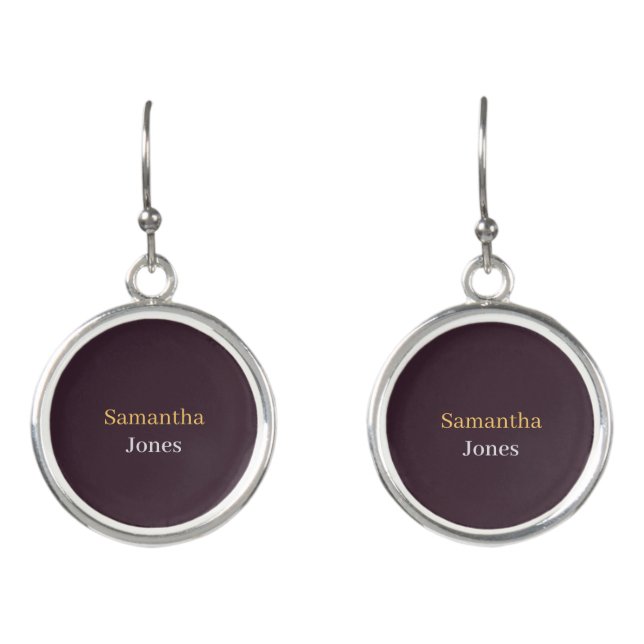 Custom name minimalist modern burgundy earrings (Front)
