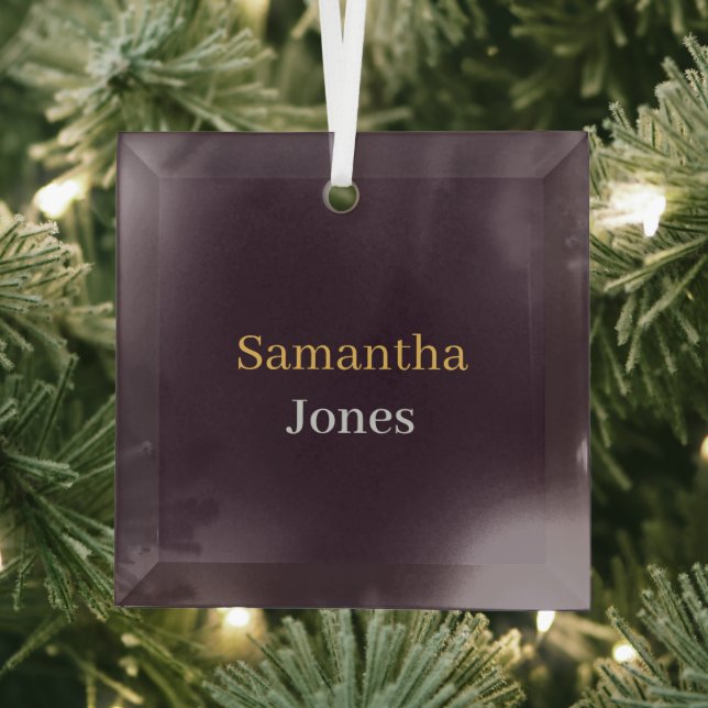Custom name minimalist modern burgundy glass ornament (Insitu)