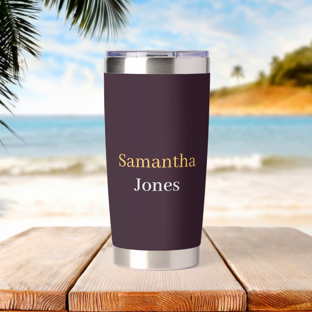 Custom name minimalist modern burgundy insulated tumbler (Beach (Rotated))