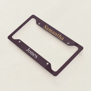 Custom name minimalist modern burgundy license plate frame