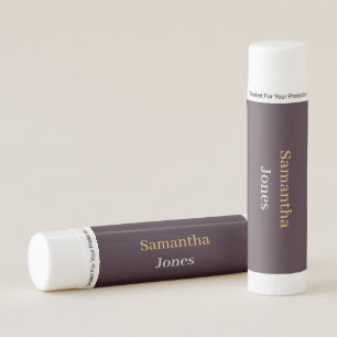 Custom name minimalist modern burgundy lip balm