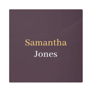 Custom name minimalist modern burgundy metal print