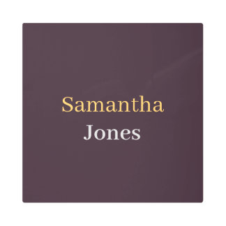 Custom name minimalist modern burgundy metal print