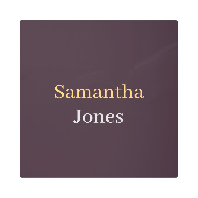 Custom name minimalist modern burgundy metal print (Front)