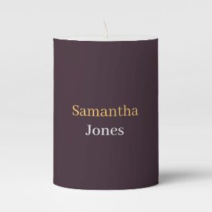 Custom name minimalist modern burgundy pillar candle