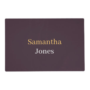 Custom name minimalist modern burgundy placemat