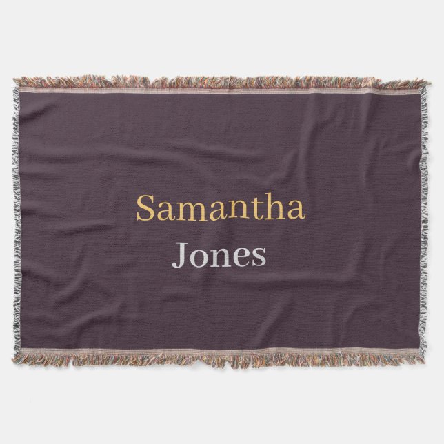 Custom name minimalist modern burgundy throw blanket (Front)