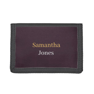 Custom name minimalist modern burgundy tri-fold wallet