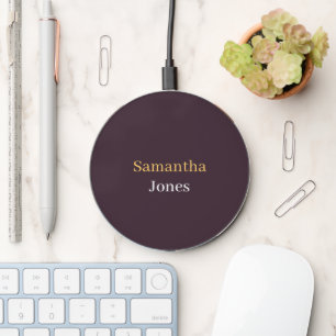 Custom name minimalist modern burgundy wireless charger 