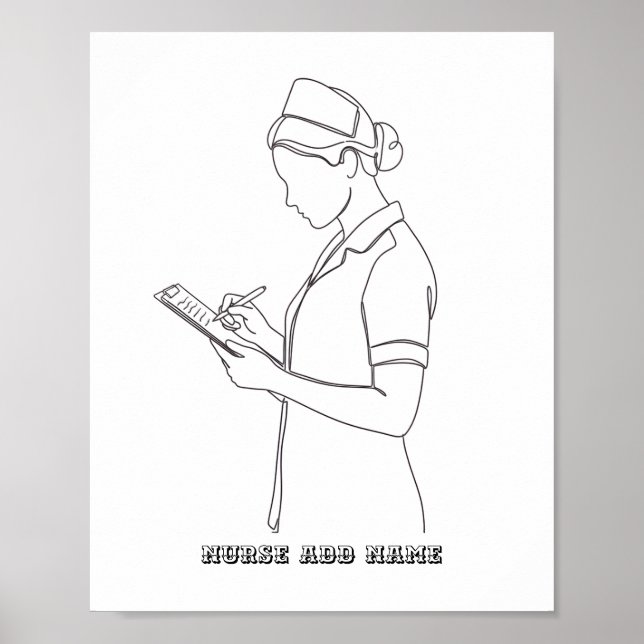 Custom Name Minimalist Nurse Clipboard Line Art  Poster (Front)