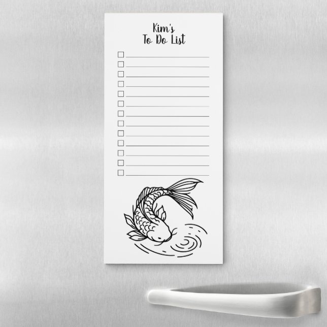 Custom Name Minimalistic Koi Fish Line Art Magnetic Notepad (In Situ)