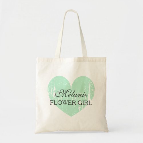 Custom name mint gray flower girl wedding tote bag