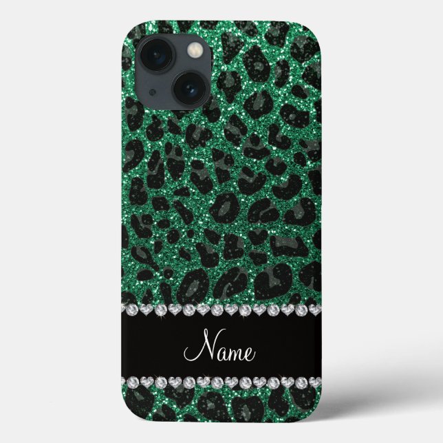 Custom name mint green glitter leopard print Case-Mate iPhone case (Back)