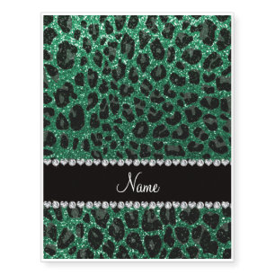 Custom name mint green glitter leopard print temporary tattoos