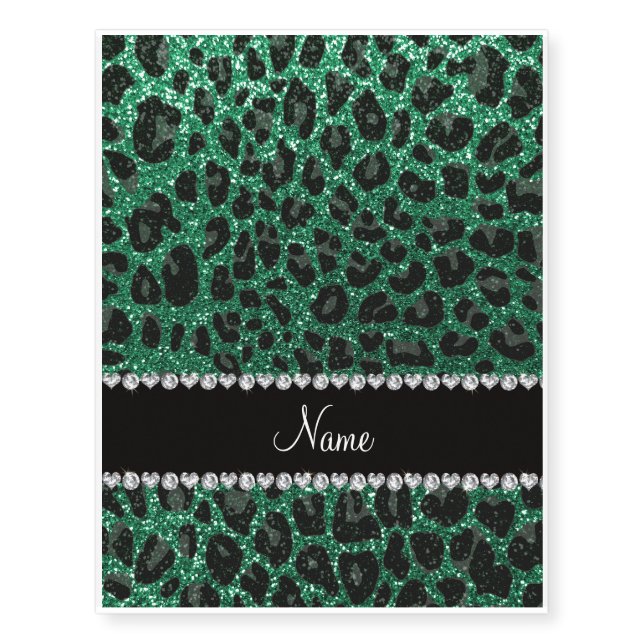 Custom name mint green glitter leopard print temporary tattoos (Front)