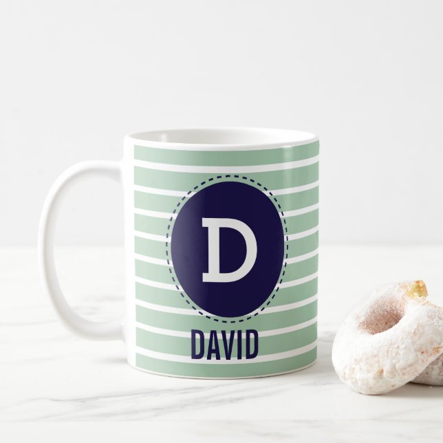 Custom Name Mint Stripes Coffee Mug (With Donut)
