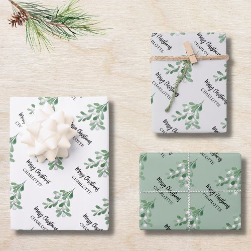 Custom Name Mistletoe Christmas Wrapping Paper Sheets