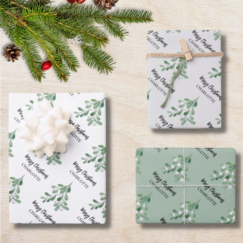 Custom Name Mistletoe Christmas Wrapping Paper Sheets