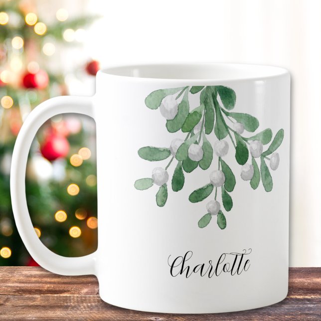 Custom Name Mistletoe Greenery Coffee Mug (Creator Uploaded)