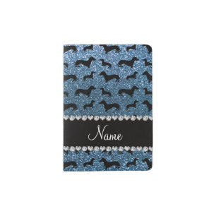 Custom name misty blue glitter dachshunds passport holder