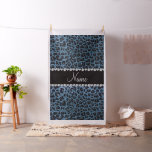 Custom name misty blue glitter leopard print fabric