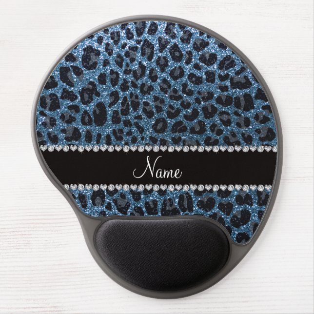 Custom name misty blue glitter leopard print gel mouse pad (Front)