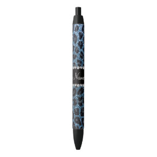 Custom name misty blue glitter leopard print pen