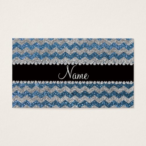 Custom name misty blue silver glitter chevrons business card