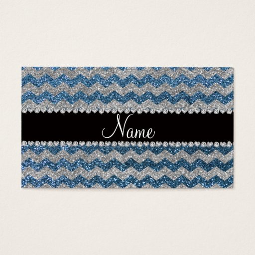 Customizable Custom name misty blue silver glitter chevrons business card