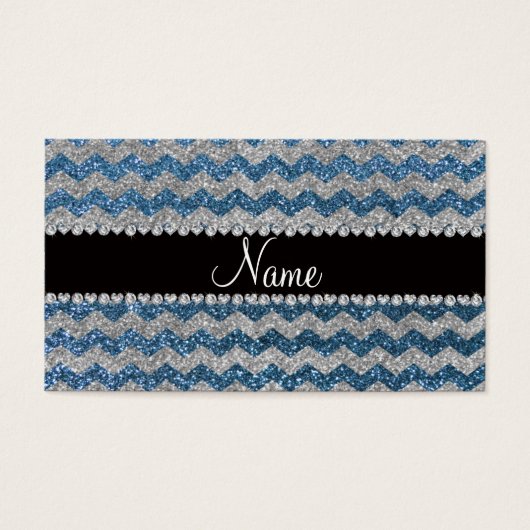 Custom name misty blue silver glitter chevrons (Front)