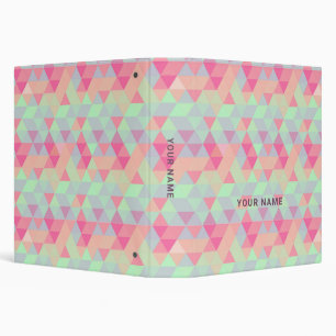 Custom Name Modern Abstract Geometric Pink Cute 3 Ring Binder