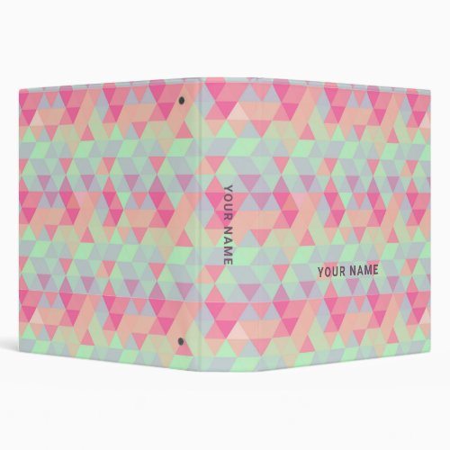 Custom Name Modern Abstract Geometric Pink Cute 3 Ring Binder