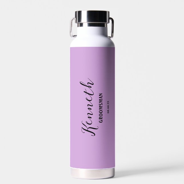 Custom Name Modern Bachelor Lavender Purple Water Bottle (Front)