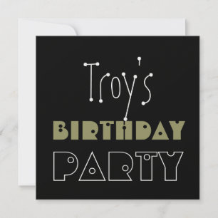 Custom Name Modern Birthday Party Camo Green Black Invitation