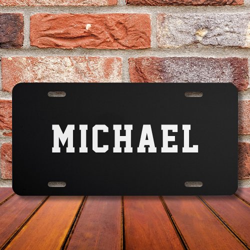 Custom Name Modern Black And White Personalized License Plate