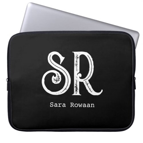 Custom Name Modern Black  white Business Laptop Sleeve